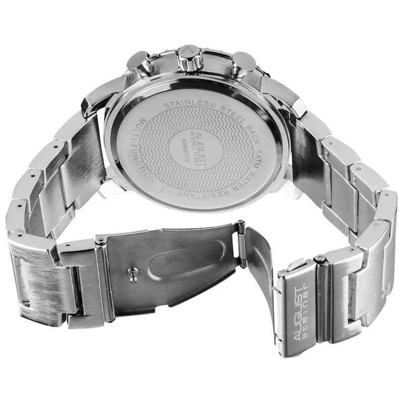 August Steiner Men's Multifunction Gradient-Dial Quartz Silver-Tone Bracelet Watch
