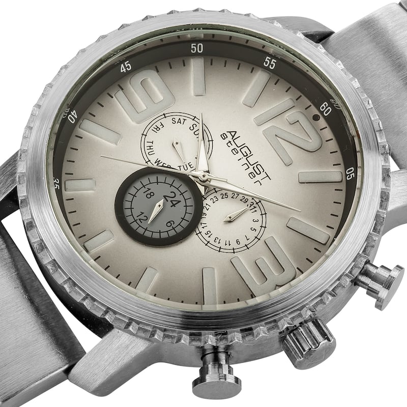 August Steiner Men's Multifunction Gradient-Dial Quartz Silver-Tone Bracelet Watch