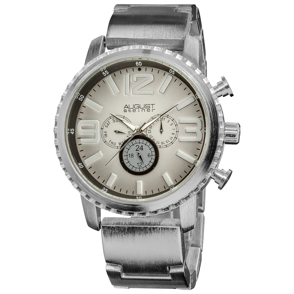 August Steiner Men's Multifunction Gradient-Dial Quartz Silver-Tone Bracelet Watch
