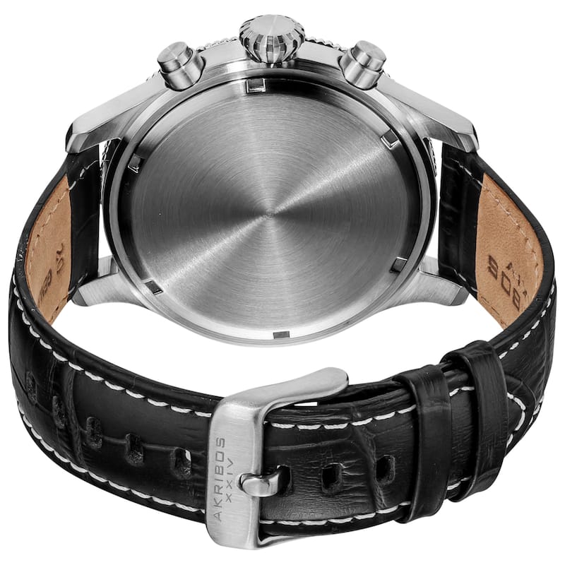 Akribos XXIV Men's Multifunction Chronograph Leather-Strap Watch with Black Dial