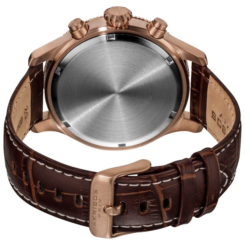 Akribos XXIV Men's Multifunction Chronograph Leather Brown Strap Watch - White
