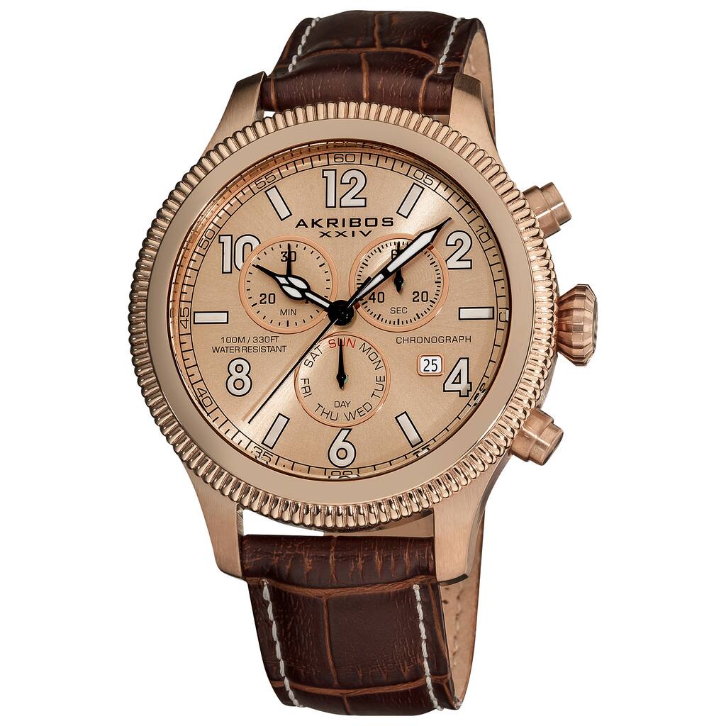 Akribos XXIV Men's Multifunction Chronograph Leather Brown Strap Watch - White