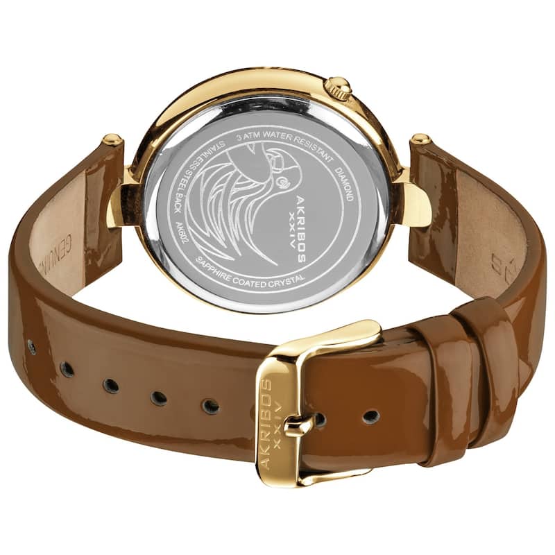 Akribos XXIV Ladies Parrot Dial Leather Brown Strap Watch - WHITE