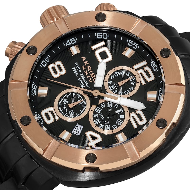Akribos XXIV Men's Chronograph Divers Stainless Steel Rose-Tone Bracelet Watch - White
