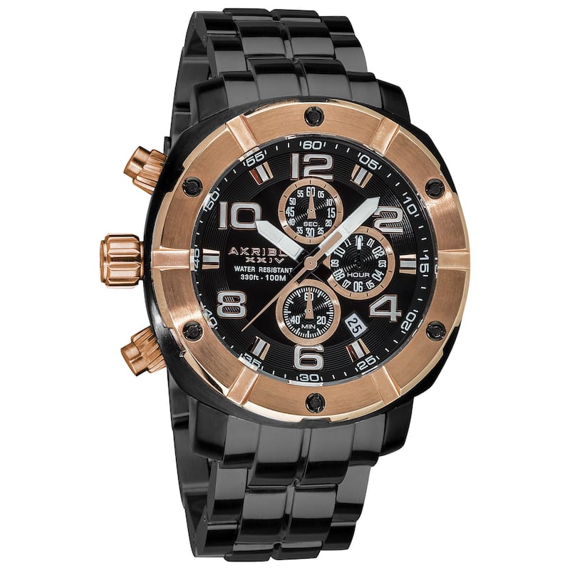 Akribos XXIV Men's Chronograph Divers Stainless Steel Rose-Tone Bracelet Watch - White