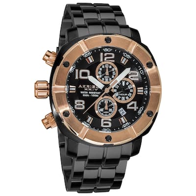 Akribos XXIV Men's Chronograph Divers Stainless Steel Rose-Tone Bracelet Watch - White