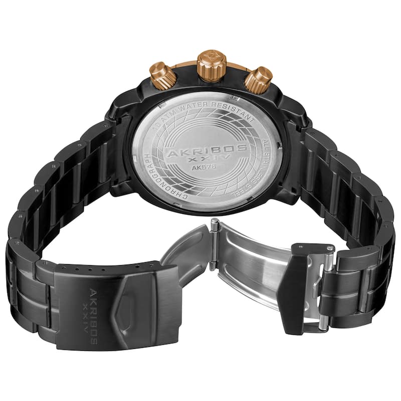 Akribos XXIV Men's Chronograph Divers Stainless Steel Rose-Tone Bracelet Watch - White