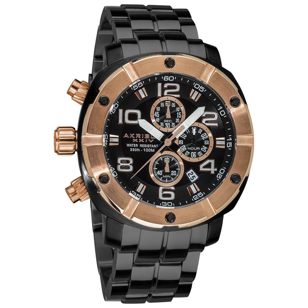 Akribos XXIV Men's Chronograph Divers Stainless Steel Rose-Tone Bracelet Watch - White