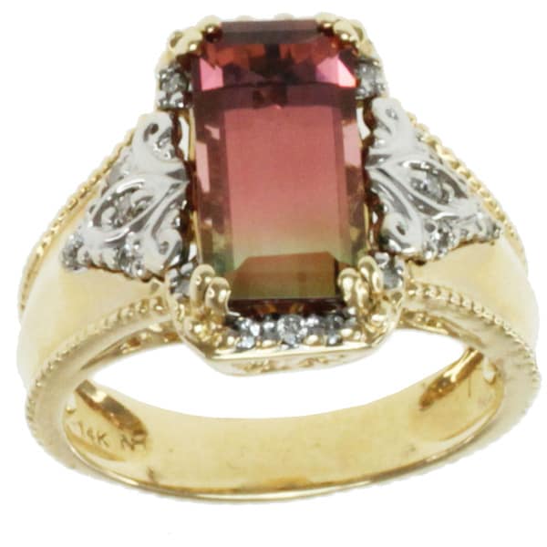 Michael Valitutti 14k Two tone Gold Bi color Tourmaline and Diamond Ring Michael Valitutti Gemstone Rings