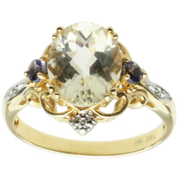 Michael Valitutti 14k Yellow Gold Desert Sunstone, Iolite and Diamond