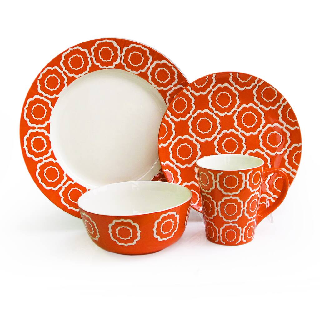 American Atelier Trellis Orange 16-piece Dinnerware Set