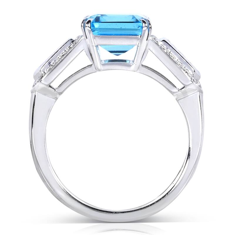 Annello by Kobelli 14k White Gold 4 1/2ct TGW Emerald-cut Blue Topaz and Bullet-cut Diamond Art Deco Ring