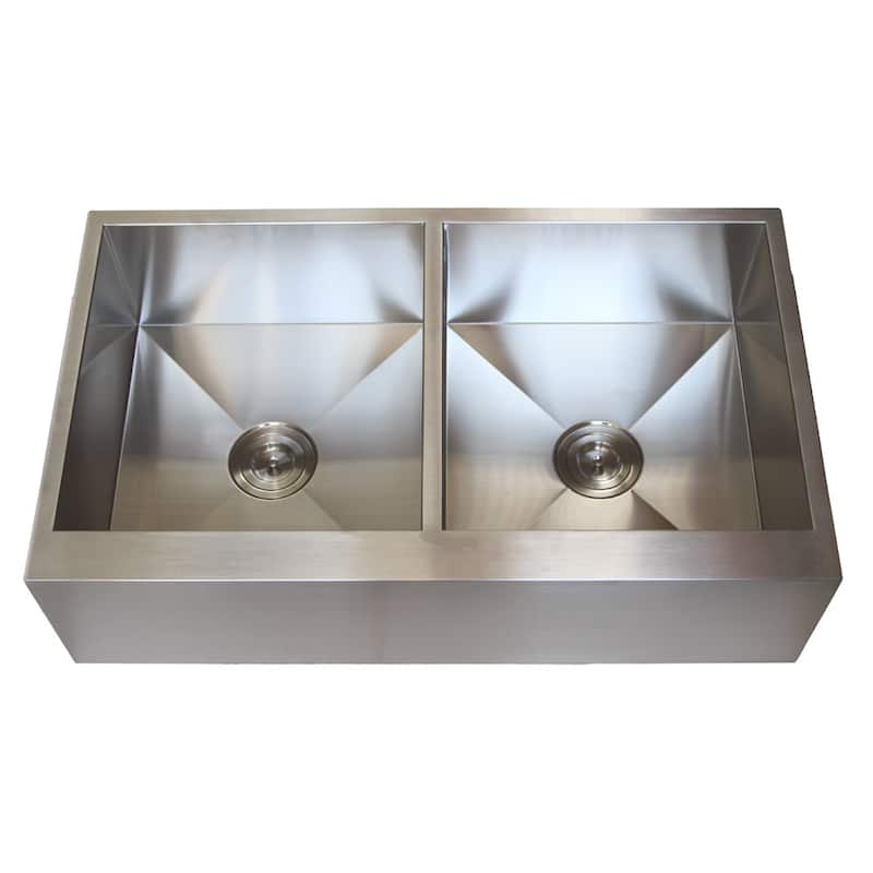 Stainless Steel Farmhouse Double Bowl Flat Apron Kitchen Sink