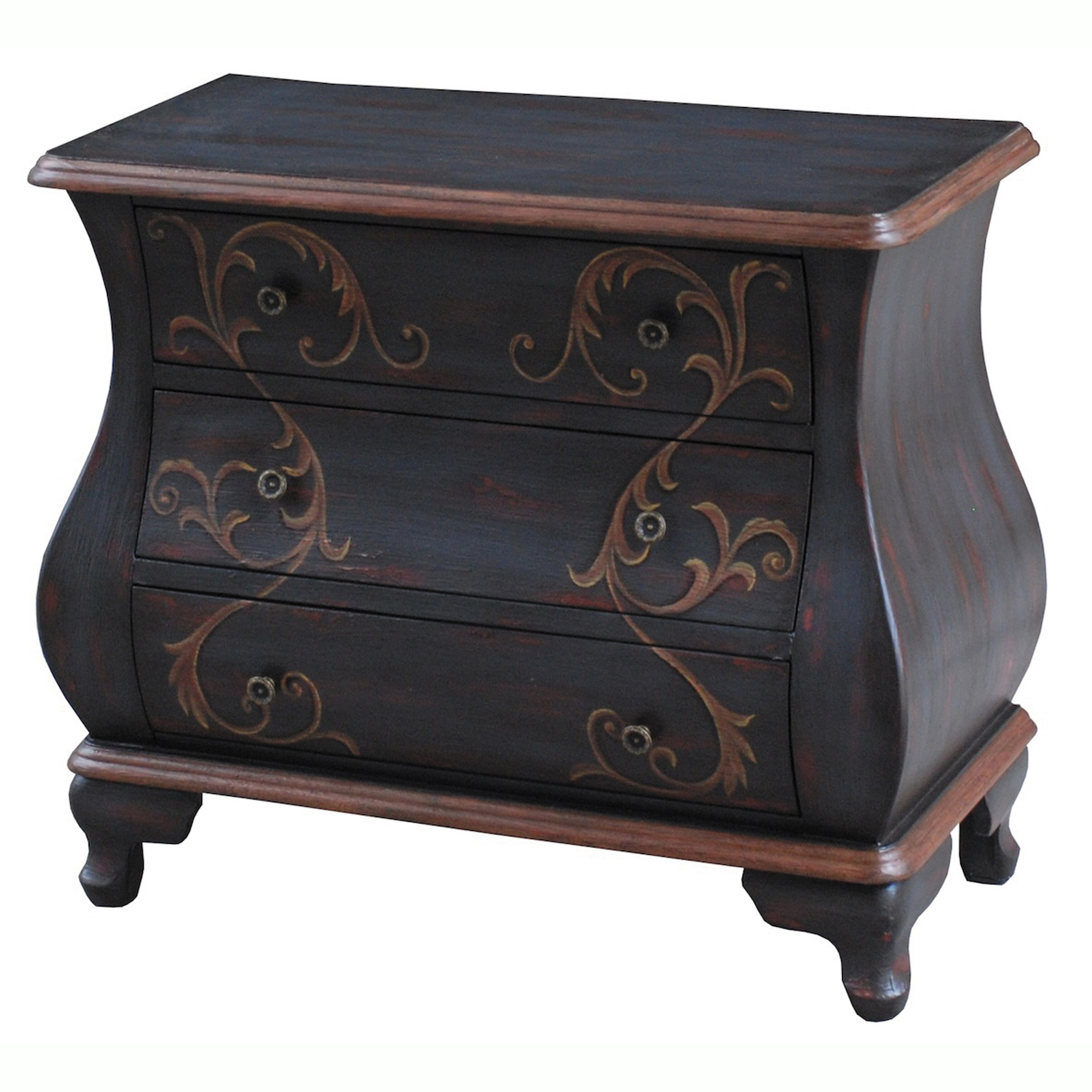 Hand painted Distressed Dark Brown Finish Bombay Accent Chest