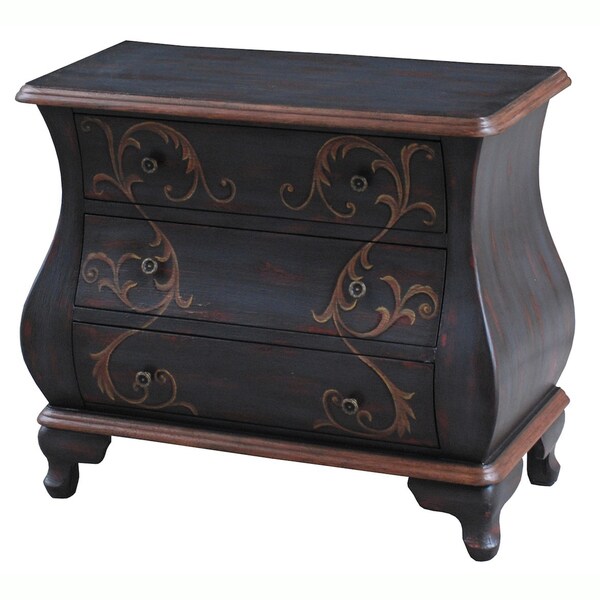 Hand painted Distressed Dark Brown Finish Bombay Accent Chest Coffee, Sofa & End Tables