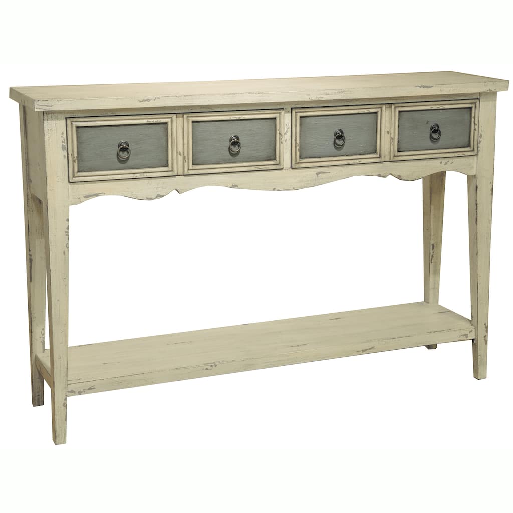 Hand Painted Distressed Antique White Finish Accent Console Table