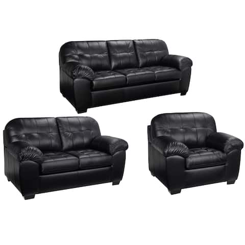 Emma Black Italian Leather Sofa, Loveseat and Chair