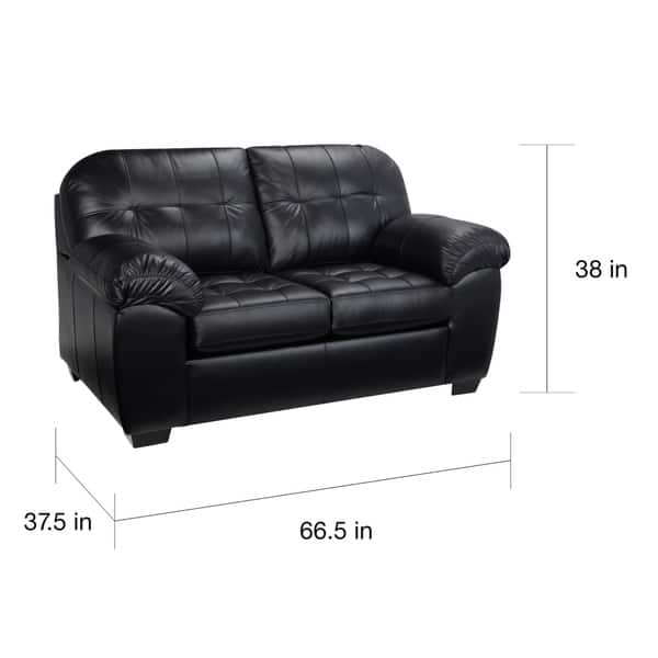 dimension image slide 2 of 3, Emma Black Italian Leather Sofa, Loveseat and Chair Set