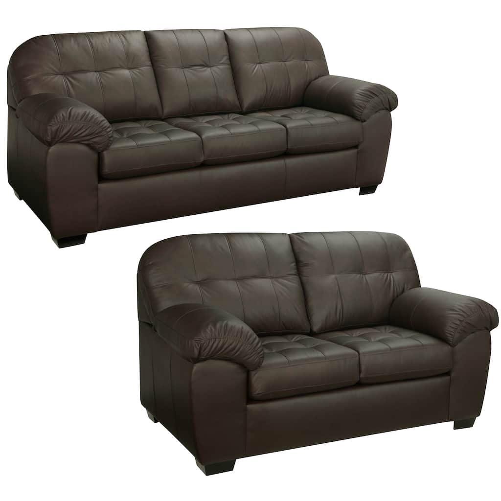 Isabella Chocolate Brown Italian Leather Sofa and Loveseat Set
