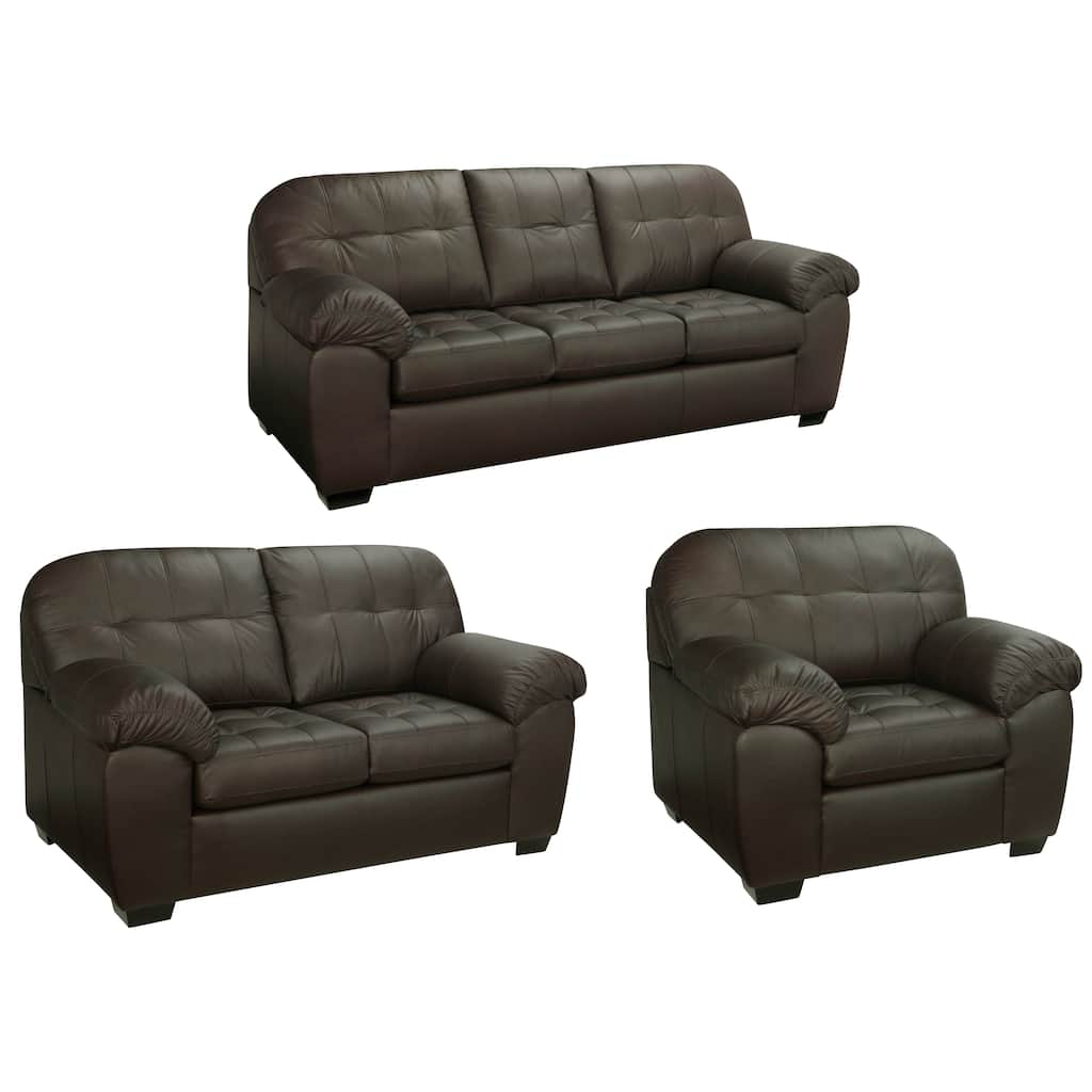 Isabella Chocolate Brown Italian Leather Sofa, Loveseat and Chair Set
