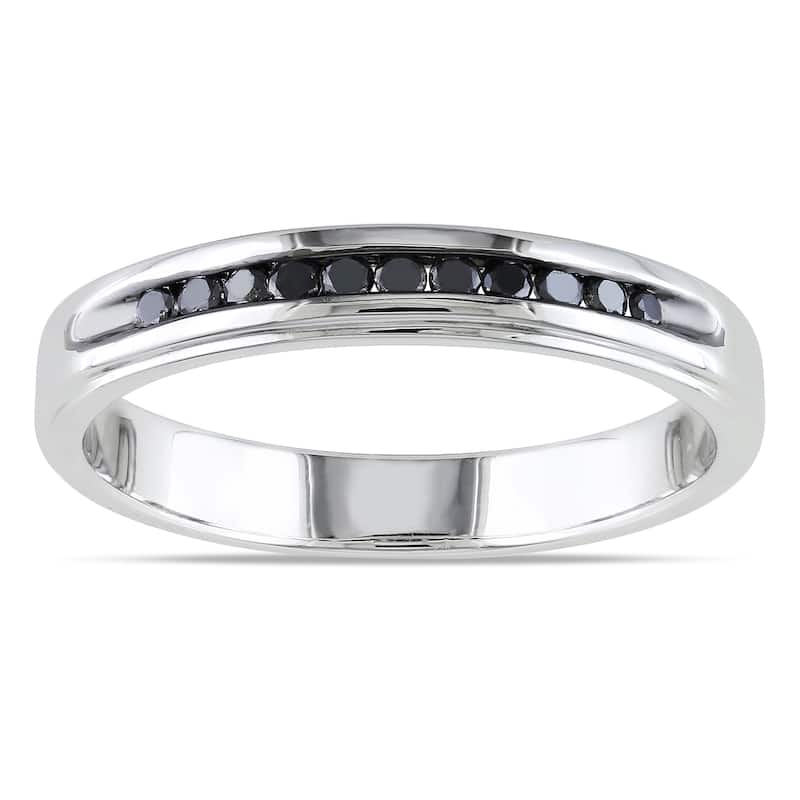 Miadora Sterling Silver 1/4ct TDW Men's Channel-set Black Diamond Wedding Band - Size 9