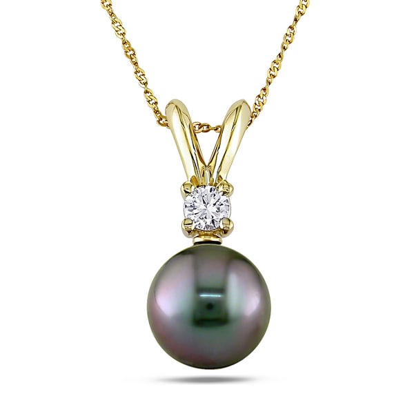 Miadora 14k Yellow Gold Tahitian Pearl and Diamond Necklace (9 10 mm) Miadora Pearl Necklaces