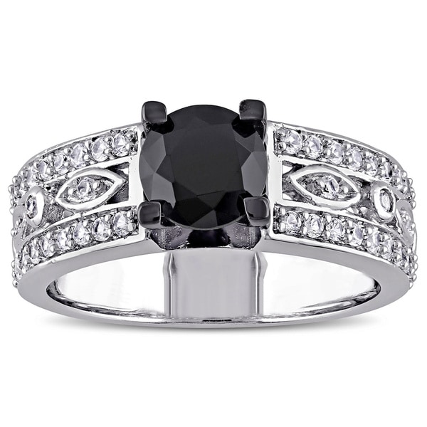 Miadora Sterling Silver Round-cut Black Spinel and White Sapphire Ring