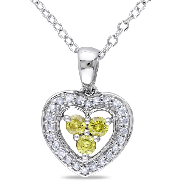 Miadora Silver 1/3ct TDW Yellow and White Diamond Necklace (H I, I2 I3) Miadora Diamond Necklaces