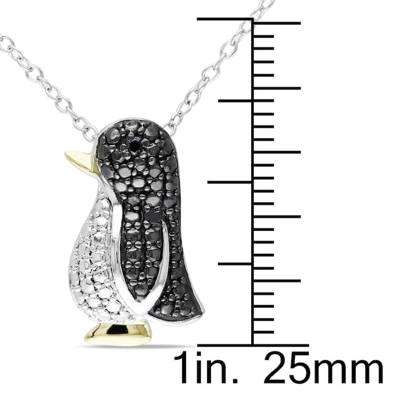 Miadora Sterling Silver Black Diamond Penguin Necklace