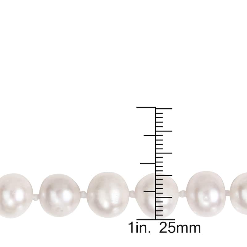 Miadora Silvertone Cultured Freshwater Pearl Necklace and Stud Earrings Two-Piece Set (8-10mm)