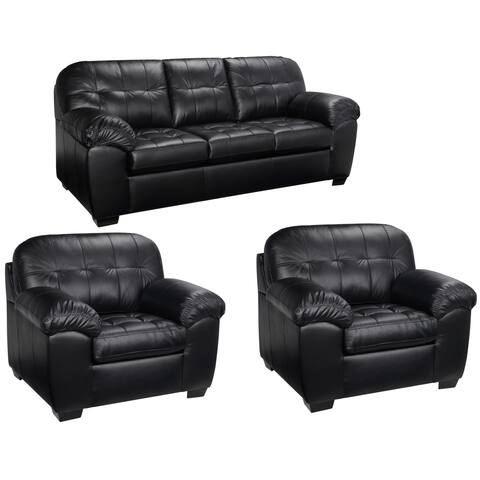 Emma Black Italian Leather Sofa and Two Chairs