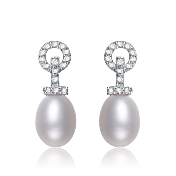 Collette Z Silver White Freshwater Pearl Cubic Zirconia Earrings (8.5