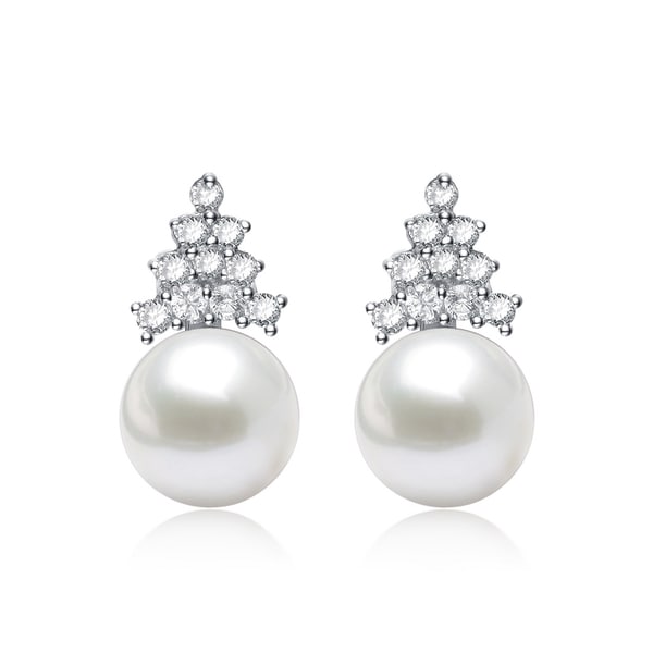 Collette Z Silver White Freshwater Pearl Cubic Zirconia Collette Z Silver White Freshwater Pearl Cubic Zirconia Earrings 8 Mm