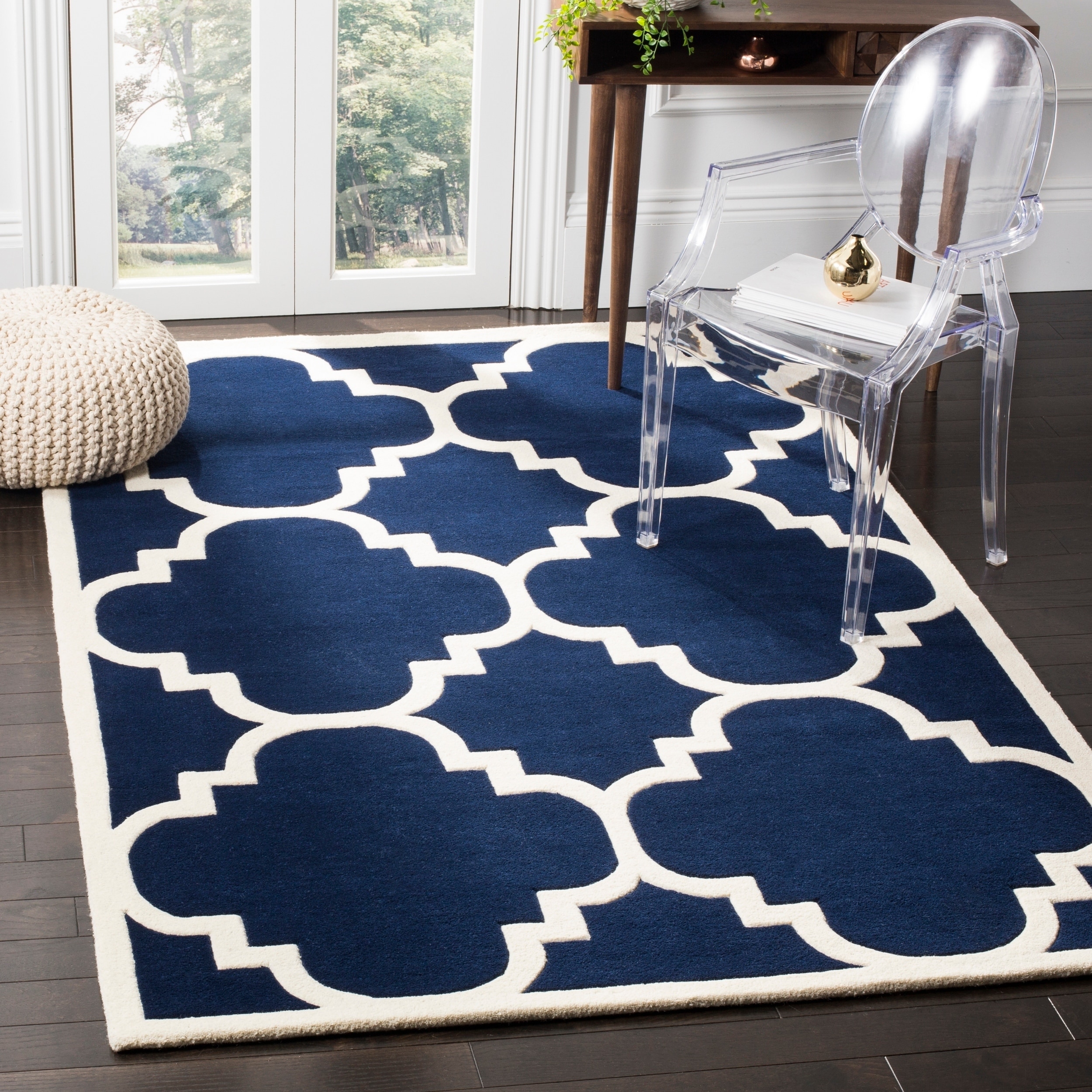 Contemporary Handmade Moroccan Dark Blue Wool Rug (89 X 12)