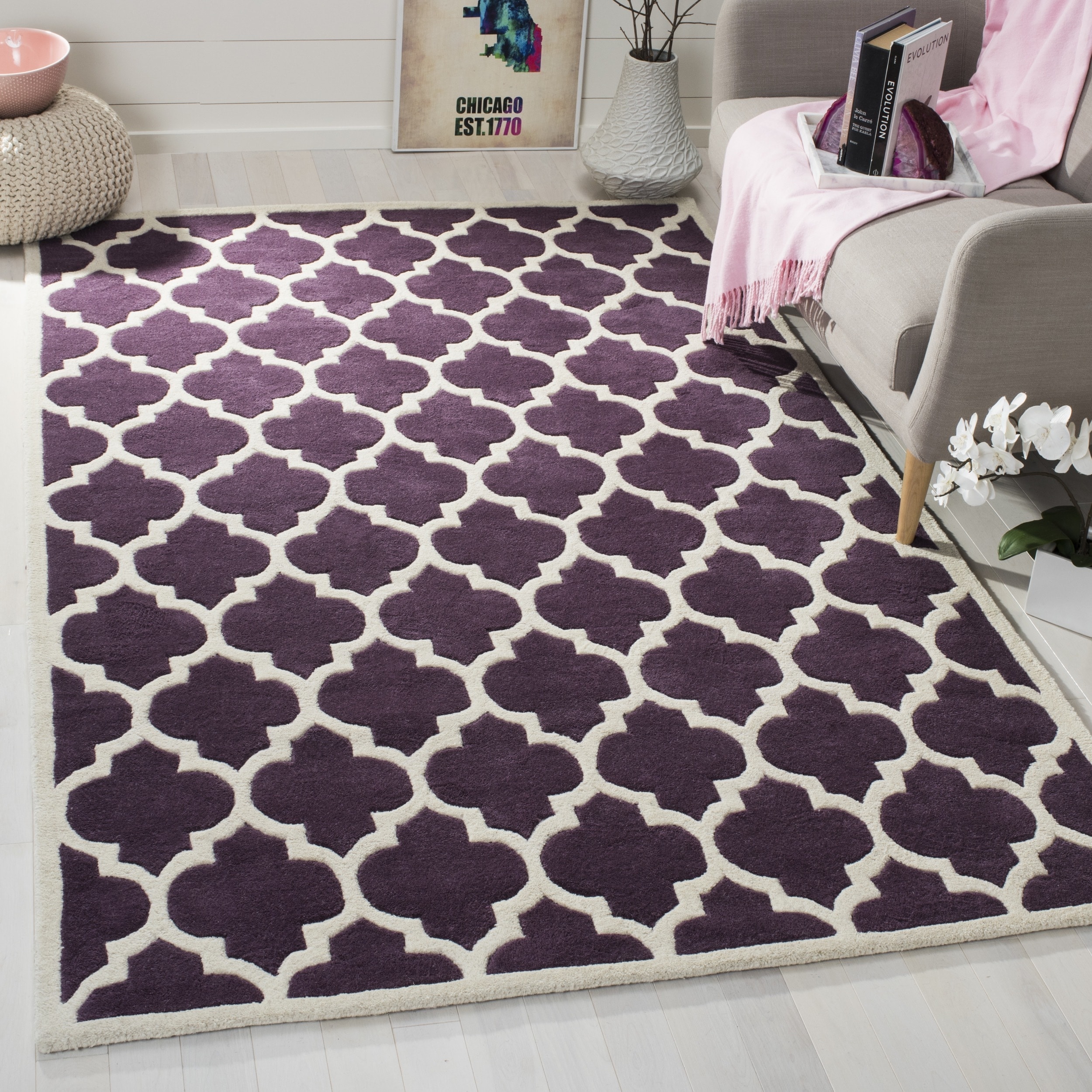 Handmade Moroccan Purple Wool Rug With Cotton Canvas Backing (2 X 3)