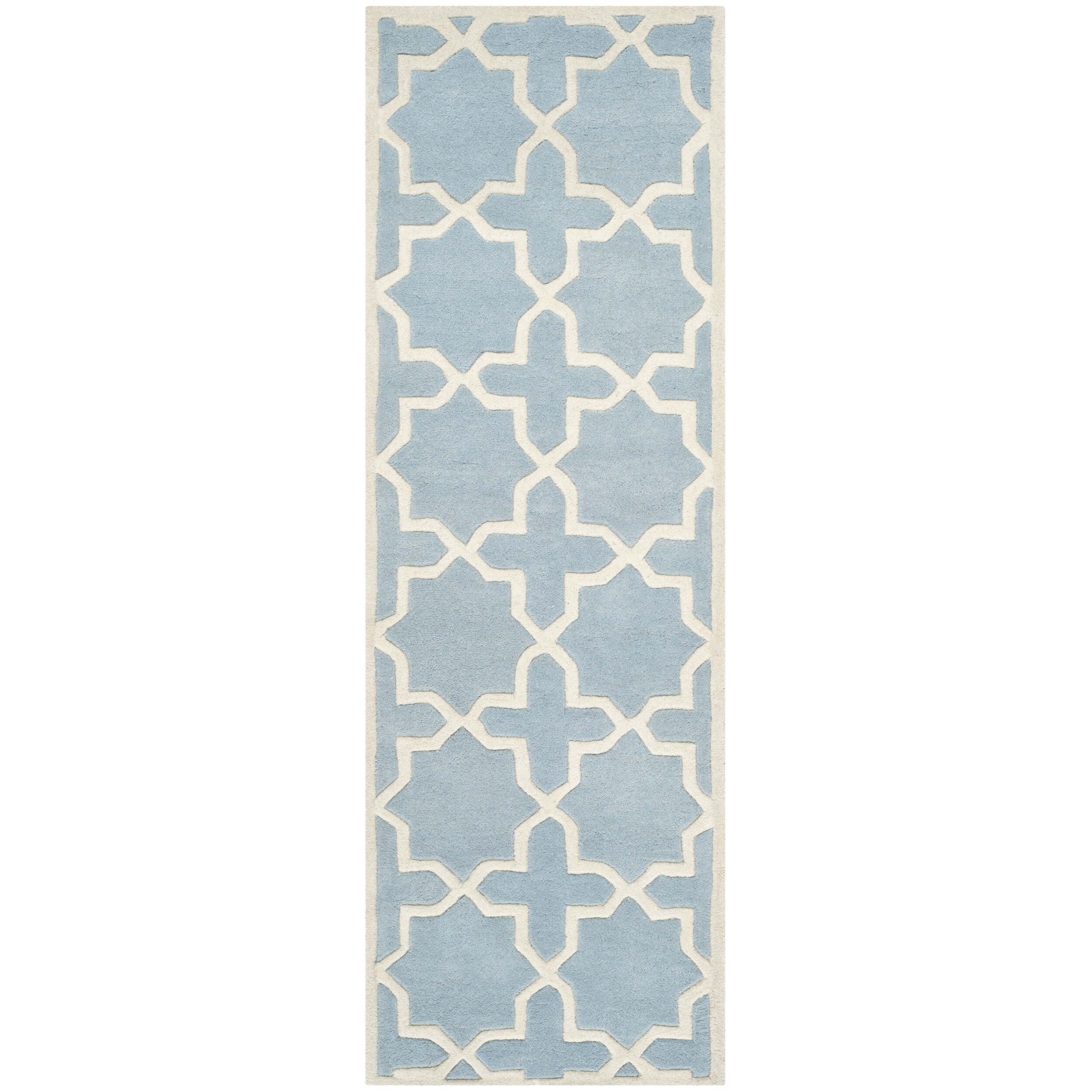 Handmade Moroccan Blue Wool Area Rug (23 X 11)