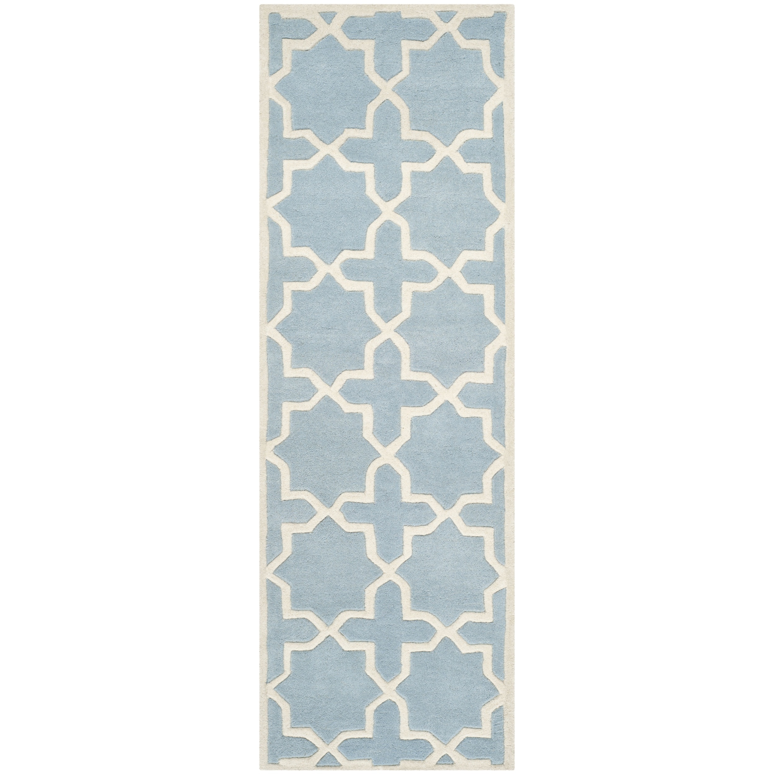 Handmade Moroccan Blue Cross Pattern Wool Rug (23 X 7)