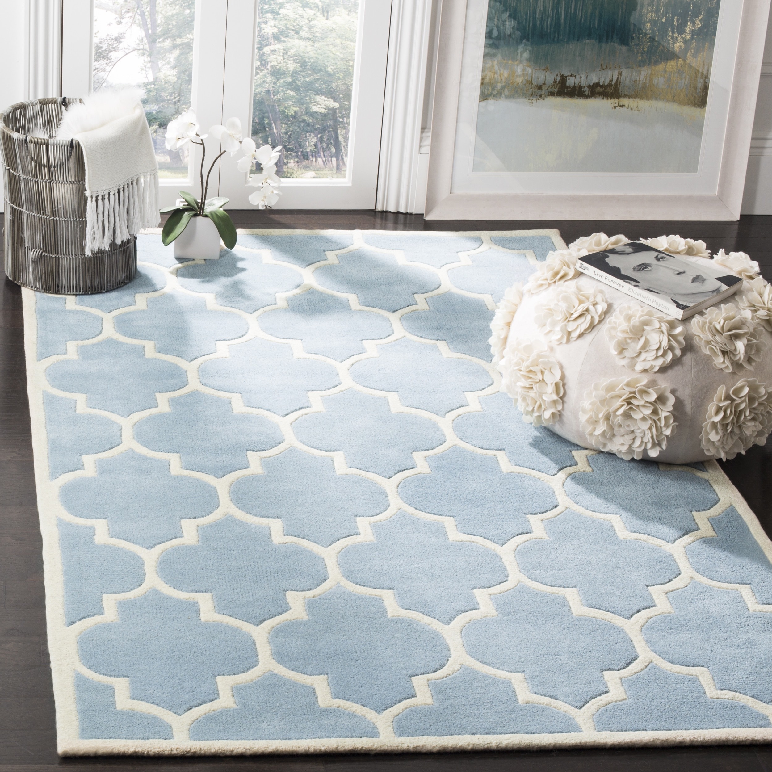 Handmade Moroccan Blue Trellis pattern Wool Rug (3 X 5)