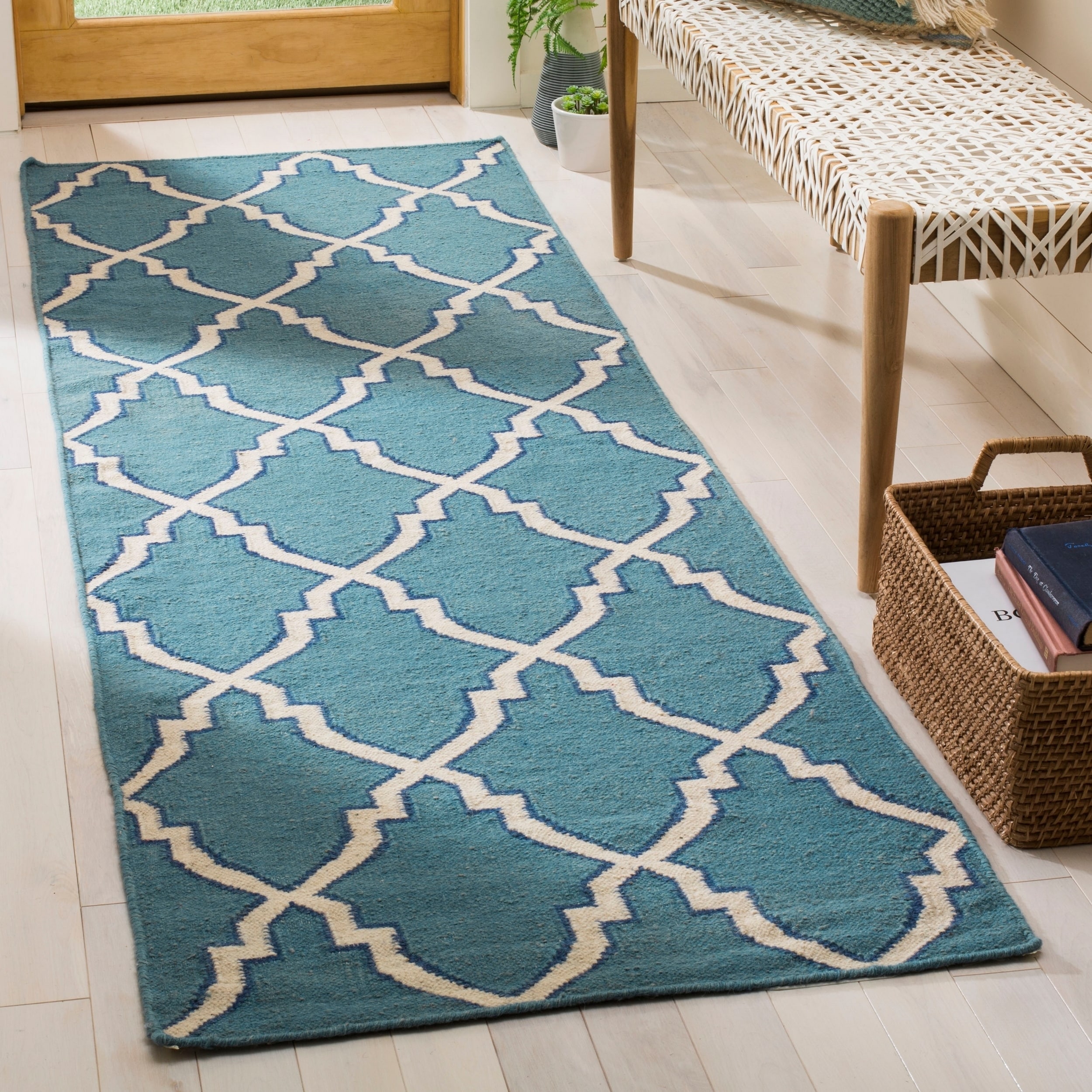 Handwoven Moroccan Dhurrie Light Blue Wool Runner Rug (26 X 6)