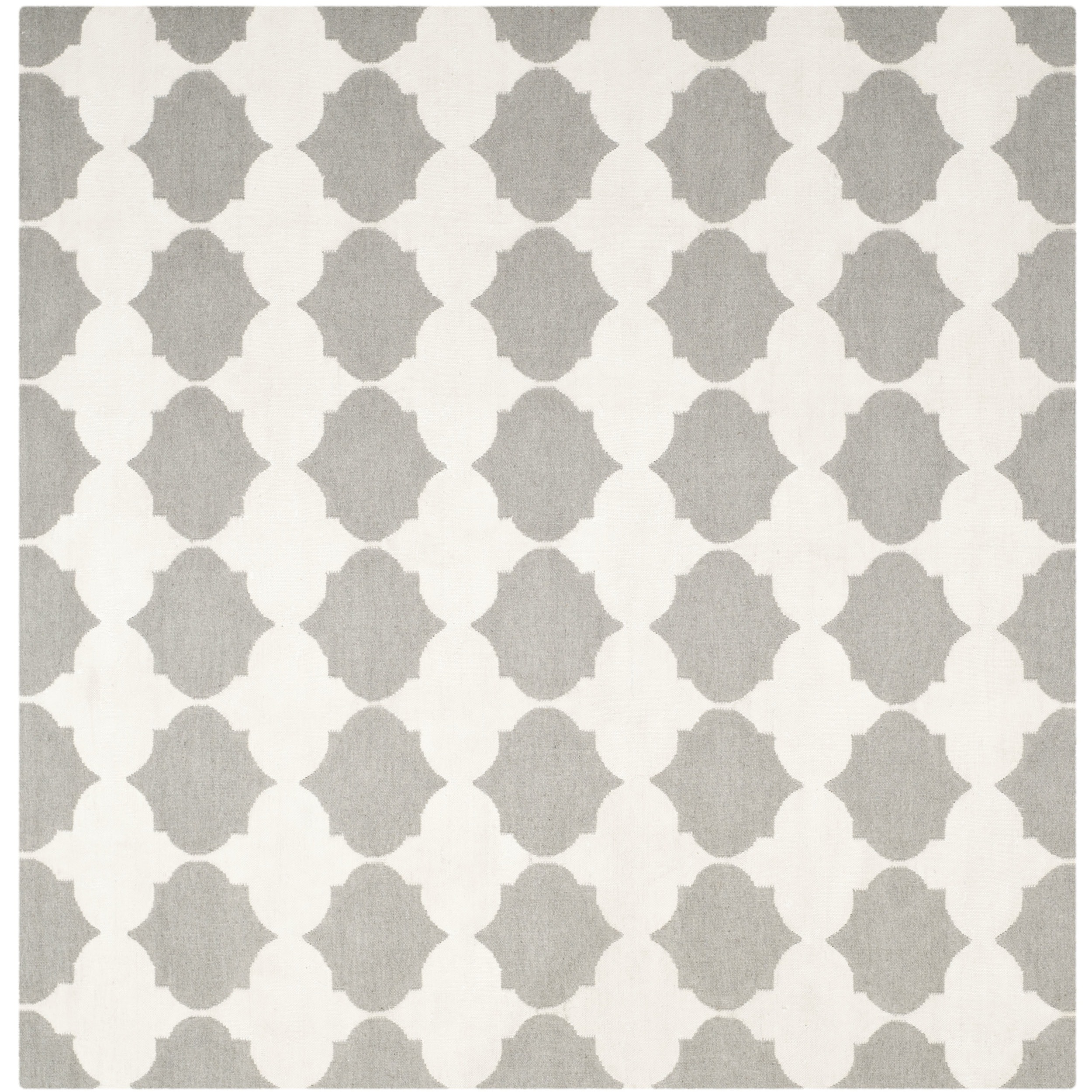 Handwoven Moroccan Dhurrie Grey Geometric Pattern Wool Rug (7 Square)