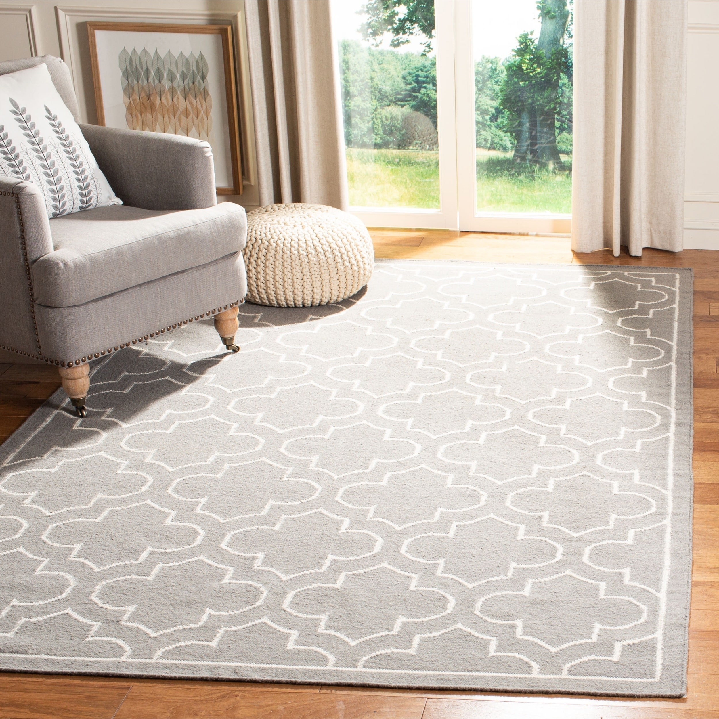 Handwoven Moroccan Dhurrie Geometric Grey Wool Rug (4 X 6)