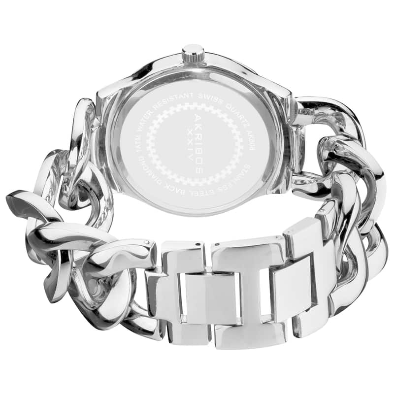 Akribos XXIV Women's Swiss Quartz Diamond Twist Chain Bracelet Silvertone Watch - black/silver