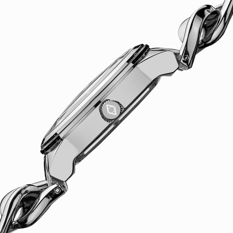 Akribos XXIV Women's Swiss Quartz Diamond Twist Chain Bracelet Silvertone Watch - black/silver