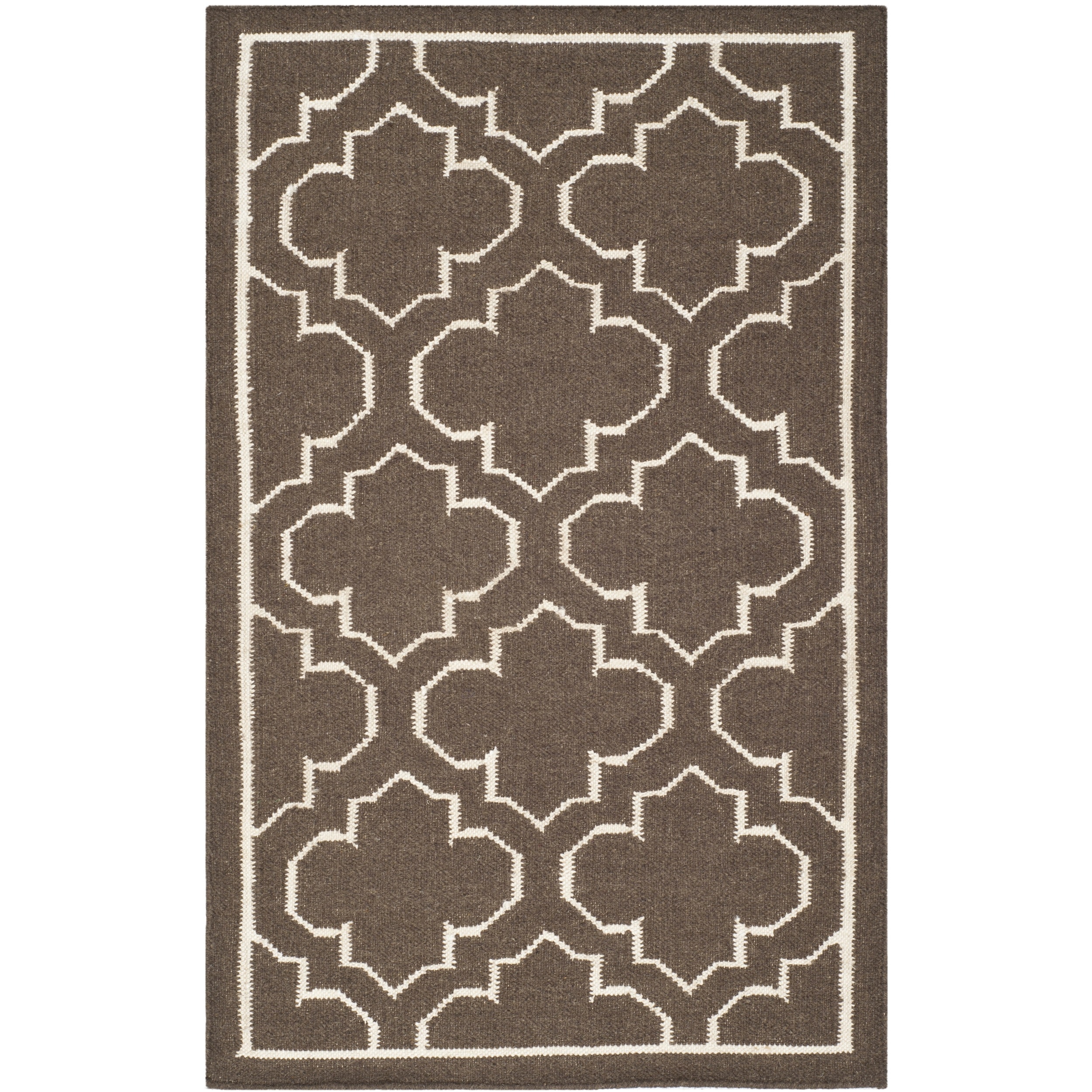 Handwoven Moroccan Dhurrie Brown Wool Geometric Rug (3 X 5)