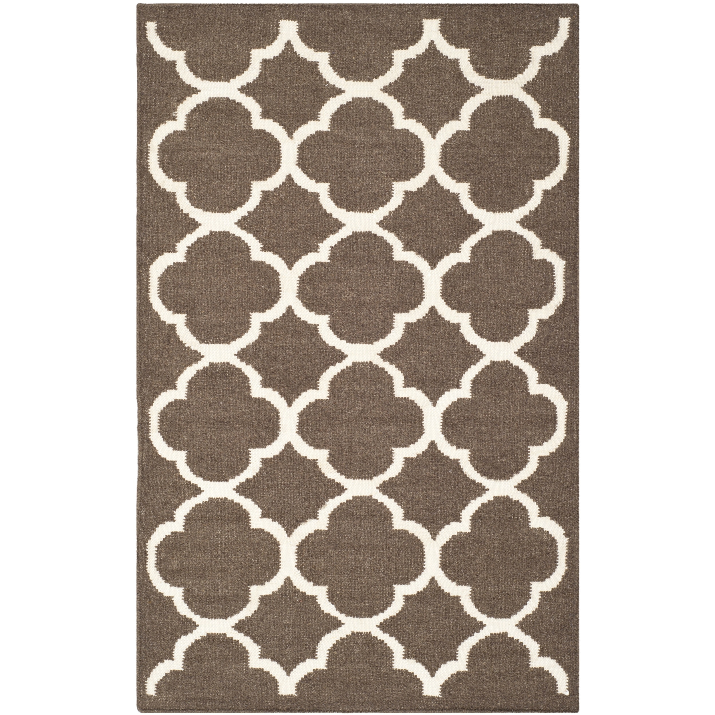 Hand woven Moroccan Dhurrie Brown Wool Floral Geometry Rug (26 X 4)