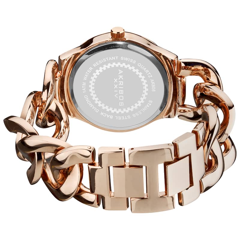 Akribos XXIV Women's Swiss Quartz Diamond Twist Chain Bracelet Rosetone Watch - Gold/White - Gold/White