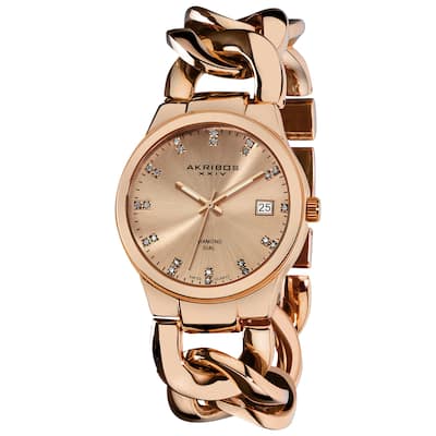 Akribos XXIV Women's Swiss Quartz Diamond Twist Chain Bracelet Rosetone Watch - Gold/White - Gold/White