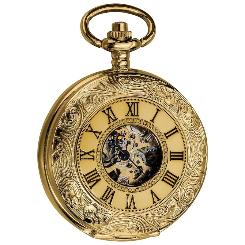 Akribos XXIV Men's Antique Mechanical Skeleton Chain Pocket Watch