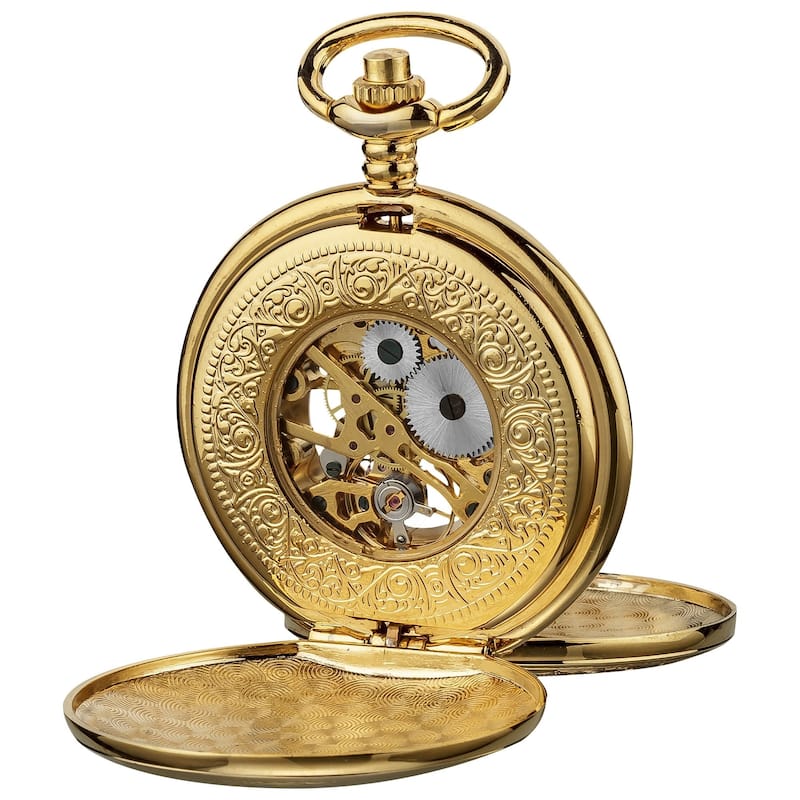 Akribos XXIV Men's Antique Mechanical Skeleton Chain Pocket Watch