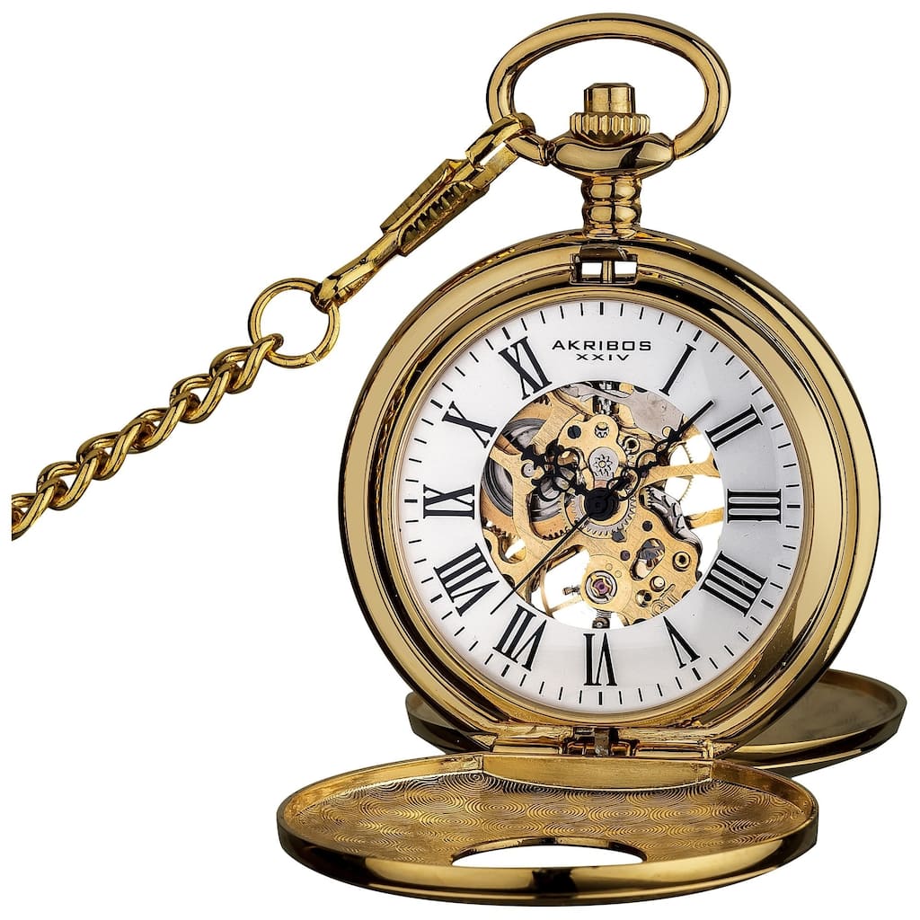Akribos XXIV Men's Antique Mechanical Skeleton Chain Pocket Watch